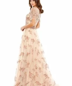 Mac Duggal Champagne Short Sleeve Gown