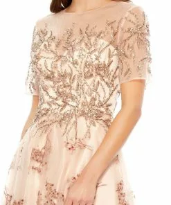 Mac Duggal Champagne Short Sleeve Gown