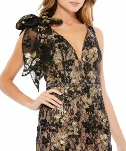 Mac Duggal Shop For Floral Embellished Beaded V-Neck Midi Dress