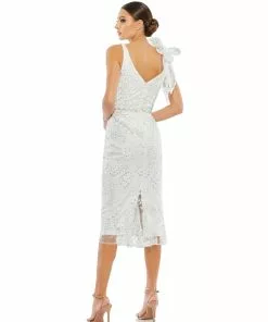 Mac Duggal Shop For Floral Embellished Beaded V-Neck Midi Dress