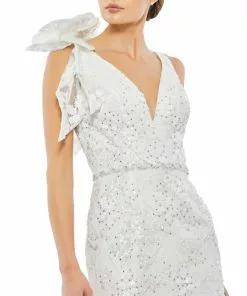 Mac Duggal Shop For Floral Embellished Beaded V-Neck Midi Dress