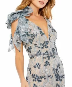 Mac Duggal Shop For Floral Embellished Beaded V-Neck Midi Dress