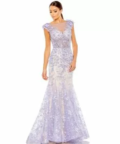 Mac Duggal Embellished Cap Sleeve Cowl Neck Trumpet Gown