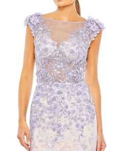 Mac Duggal Embellished Cap Sleeve Cowl Neck Trumpet Gown