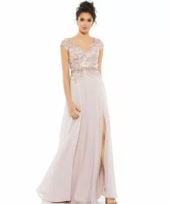 Mac Duggal Embellished Cap Sleeve Bodice Flowy Gown Shop For