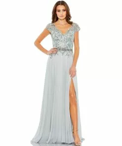 Mac Duggal Embellished Cap Sleeve Bodice Flowy Gown Shop For