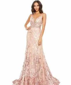 Mac Duggal Embroidered Jewel Encrusted Trumpet Gown
