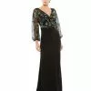Mac Duggal Embroidered Illusion Puff Sleeve Column Gown