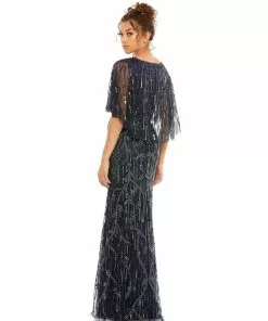 Mac Duggal Wrap-Front Beaded Cape Gown Shop For