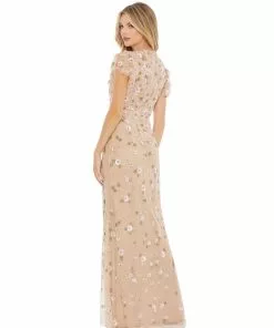 Mac Duggal Floral Embellished Flutter Sleeve Gown Shop For
