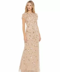 Mac Duggal Floral Embellished Flutter Sleeve Gown Shop For