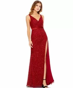 Mac Duggal Sequined Sleeveless Wrap Over Gown Shop For