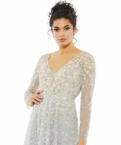 Mac Duggal Floral Appliqué Long Sleeve Surplice Gown Shop For