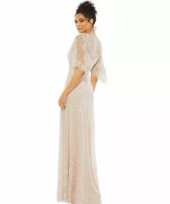 Mac Duggal Illusion Flounce Sleeve Embellished Dress Shop For