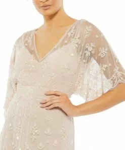 Mac Duggal Illusion Flounce Sleeve Embellished Dress Shop For