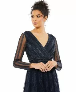 Mac Duggal Mother Of The Bride + Groom Dresses Elegant Embellished Surplice Evening Gown