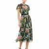 Mac Duggal Shop For Floral Illusion Flutter Sleeve Midi Dress