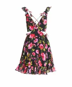 Ieena For Mac Duggal Ruffle Cutout Lace Up Mini Dress Shop For