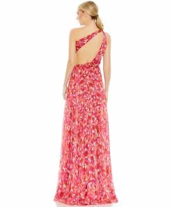 Ieena For Mac Duggal Printed One Shoulder Cut Out Hi-Lo Gown
