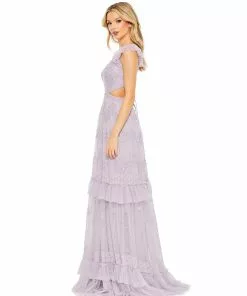 Mac Duggal Shop For Sequined Ruffled Cap Sleeve Cut Out Tiered Gown