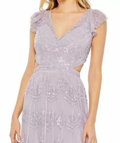 Mac Duggal Shop For Sequined Ruffled Cap Sleeve Cut Out Tiered Gown