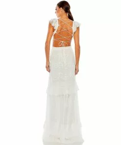 Mac Duggal Shop For Sequined Ruffled Cap Sleeve Cut Out Tiered Gown