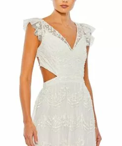 Mac Duggal Shop For Sequined Ruffled Cap Sleeve Cut Out Tiered Gown