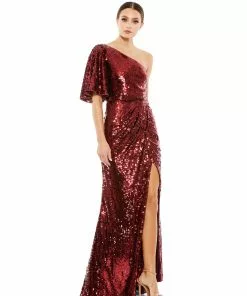 Mac Duggal Shop For One-Shoulder Bell Sleeve Sequin Gown