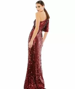 Mac Duggal Shop For One-Shoulder Bell Sleeve Sequin Gown