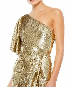Mac Duggal Shop For One-Shoulder Bell Sleeve Sequin Gown