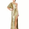 Mac Duggal Shop For One-Shoulder Bell Sleeve Sequin Gown