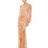 Mac Duggal Shop For Apricot Sequined Floral Print Gown