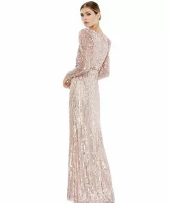 Mac Duggal Sequin Puff Sleeve Surplice Gown