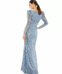 Mac Duggal Sequin Puff Sleeve Surplice Gown