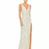 Mac Duggal Geometric Embellished V Neck Sleeveless Gown Shop For