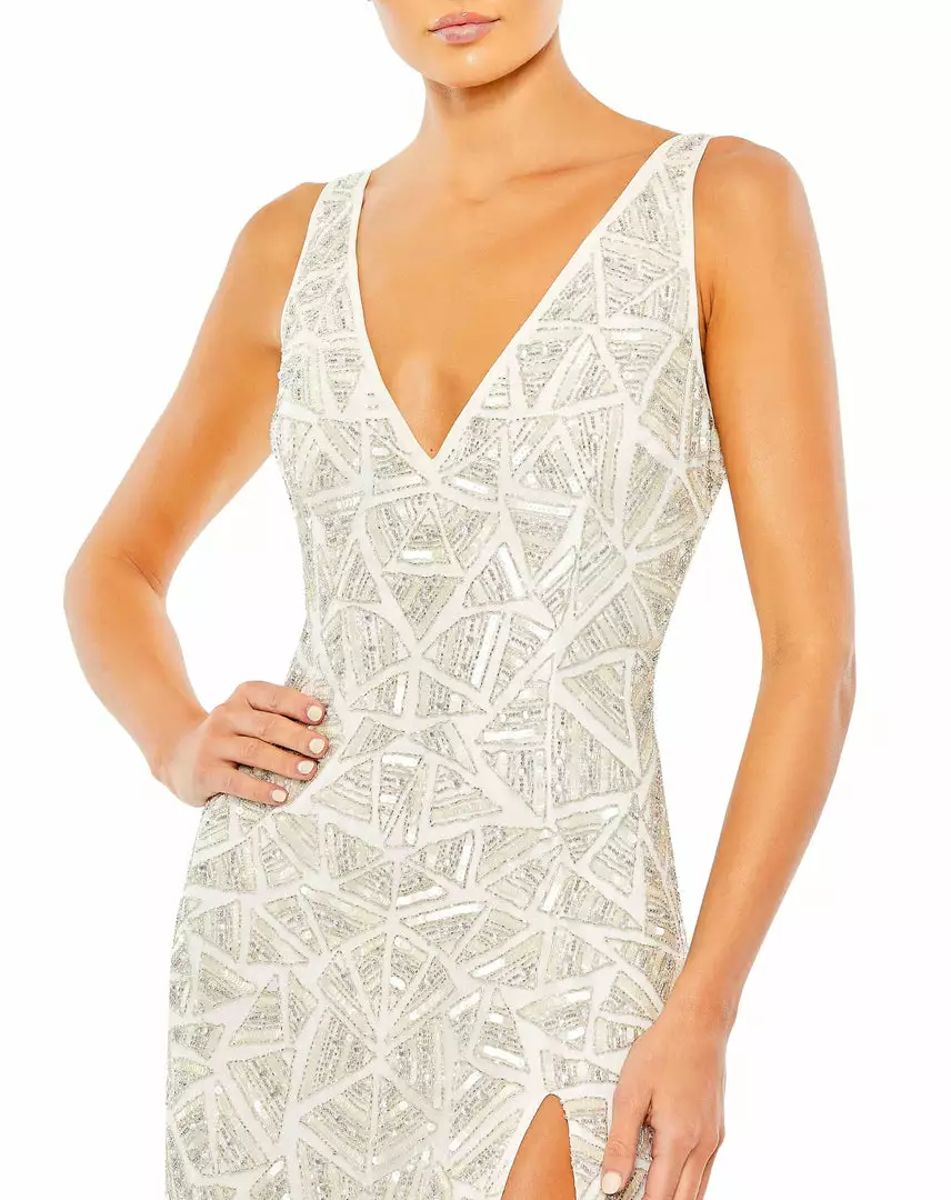 Mac Duggal Geometric Embellished V Neck Sleeveless Gown Shop For 3 Mac Duggal Geometric Embellished V Neck Sleeveless Gown Shop For
