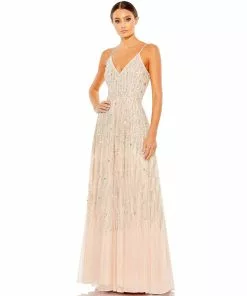 Mac Duggal Embellished Tulle Spaghetti Strap Gown