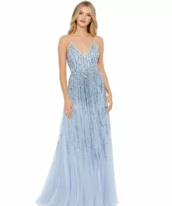 Mac Duggal Embellished Tulle Spaghetti Strap Gown