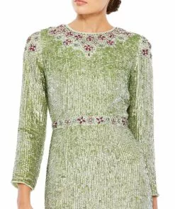 Mac Duggal Tea-Length Dress With Floral Beading