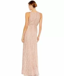 Mac Duggal Sequined Sleeveless Plunge Neck Flowy Gown