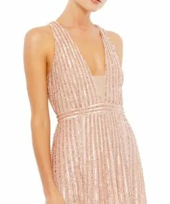 Mac Duggal Sequined Sleeveless Plunge Neck Flowy Gown