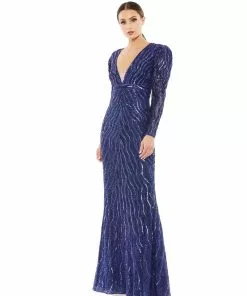 Mac Duggal Beaded Puff Sleeve Trumpet Evening Gown Shop For