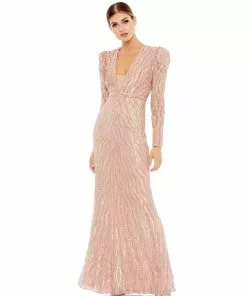 Mac Duggal Beaded Puff Sleeve Trumpet Evening Gown Shop For