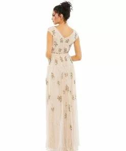 Mac Duggal Embellished Wrap Over Cap Sleeve A-Line Gown Shop For