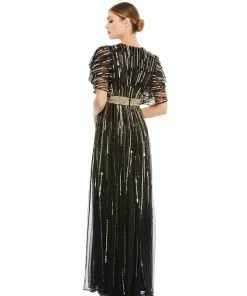 Mac Duggal Embellished Full Length Layered Sleeve Gown Shop For