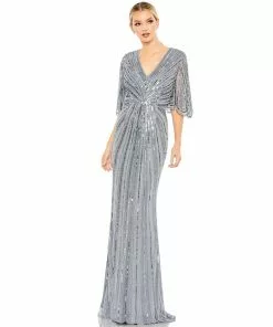 Mac Duggal Shop For Sequined V Neck Cape Sleeve Column Gown