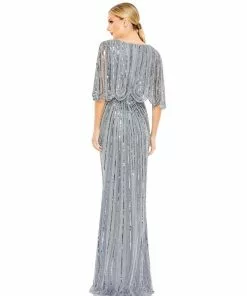Mac Duggal Shop For Sequined V Neck Cape Sleeve Column Gown