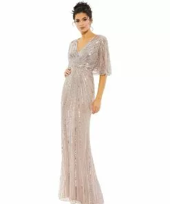 Mac Duggal Shop For Sequined V Neck Cape Sleeve Column Gown