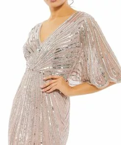 Mac Duggal Shop For Sequined V Neck Cape Sleeve Column Gown