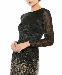 Mac Duggal Shop For Long Sleeve Beaded Fringe Evening Gown